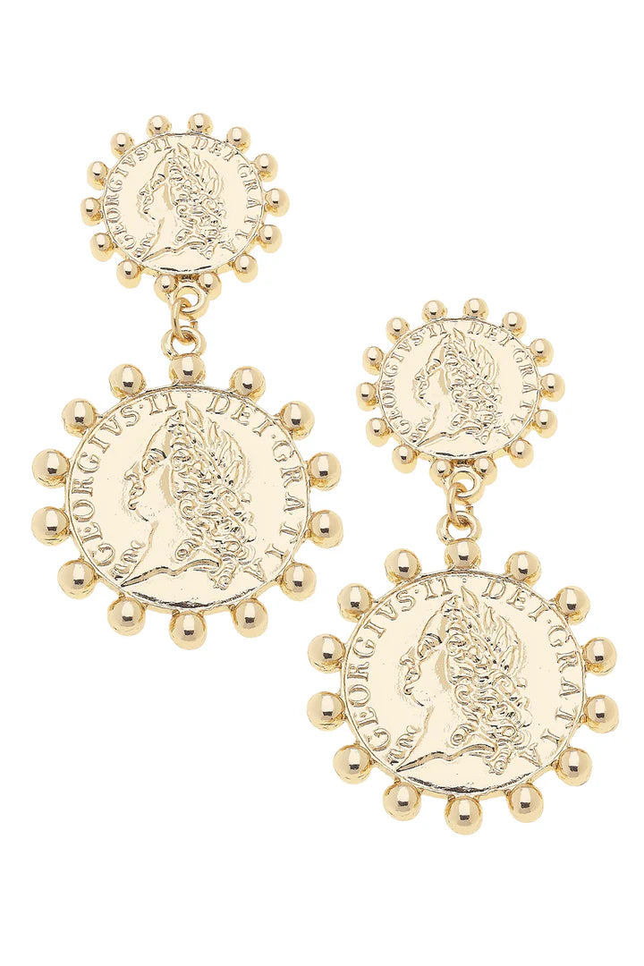 Luciana Studded Coin Duo Earrings in Shiny Gold