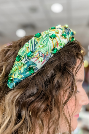 Brianna Cannon Birds of Paradise Headband with Green Crystals