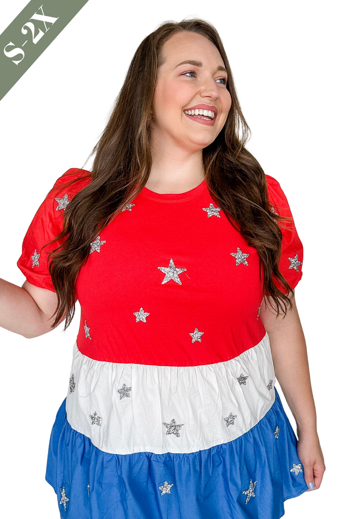 America the Beautiful Tiered Sequin Star Dress