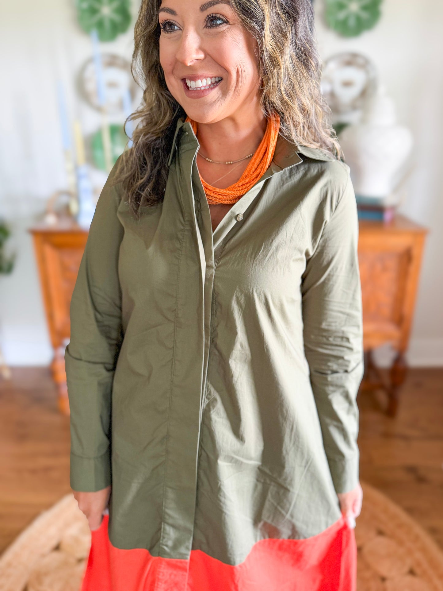 Caryn Lawn | Mimi Dress in Olive/Orange