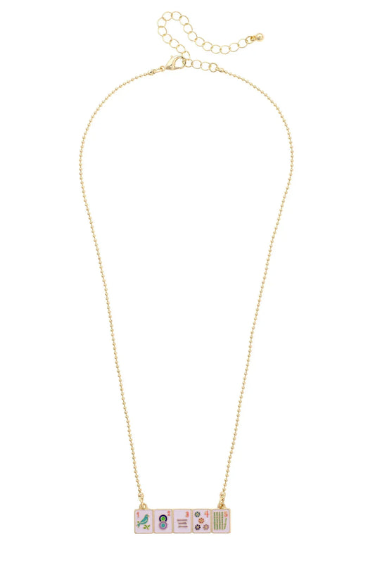 Mahjong Enamel Tile Wall Necklace in Multi