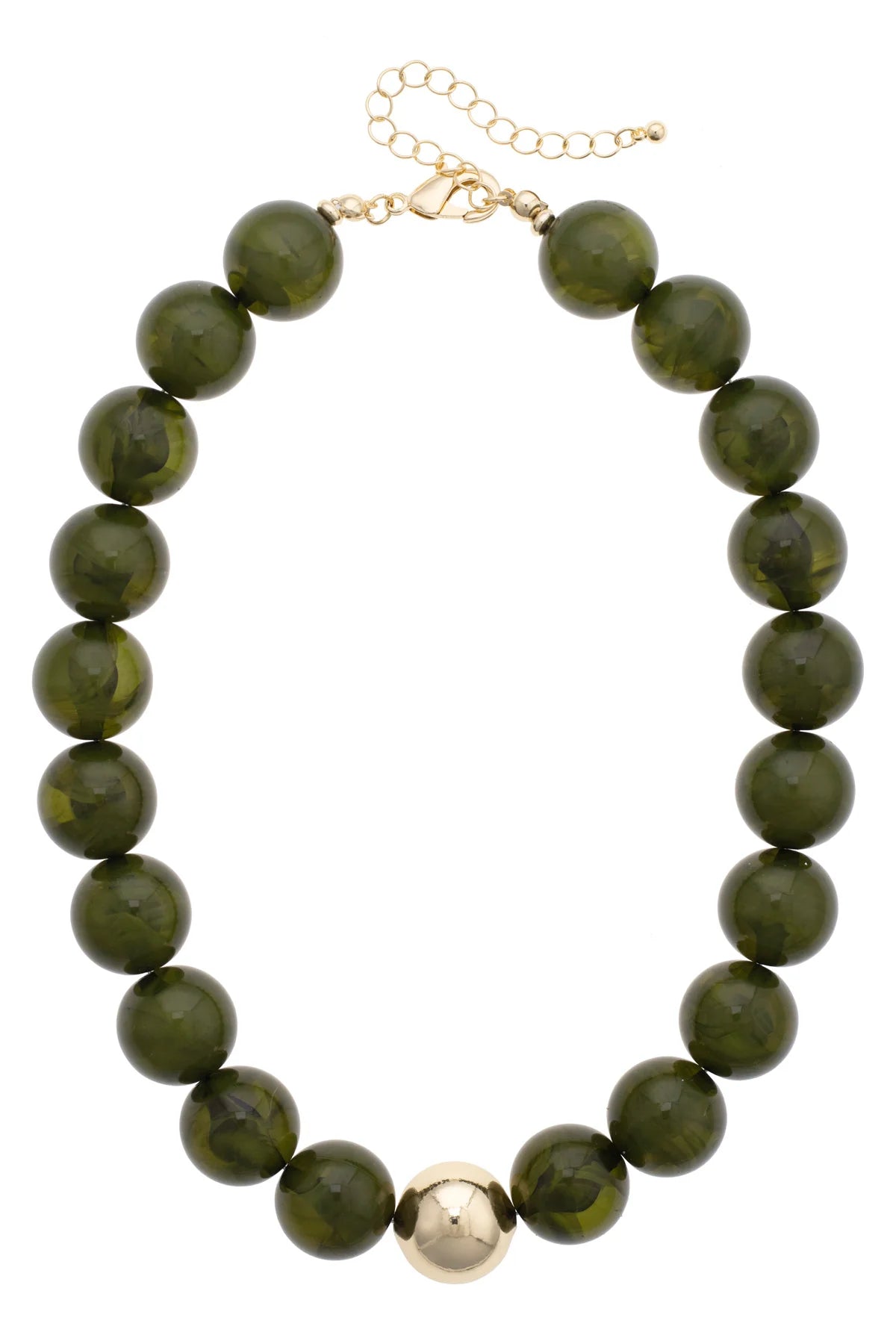 Marjorie Beaded Gumball Necklace in Dark Green