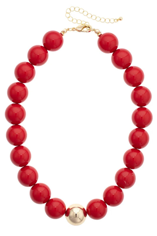 Marjorie Beaded Gumball Necklace in Red