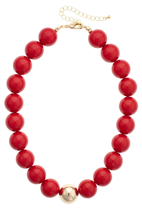 Marjorie Beaded Gumball Necklace in Red