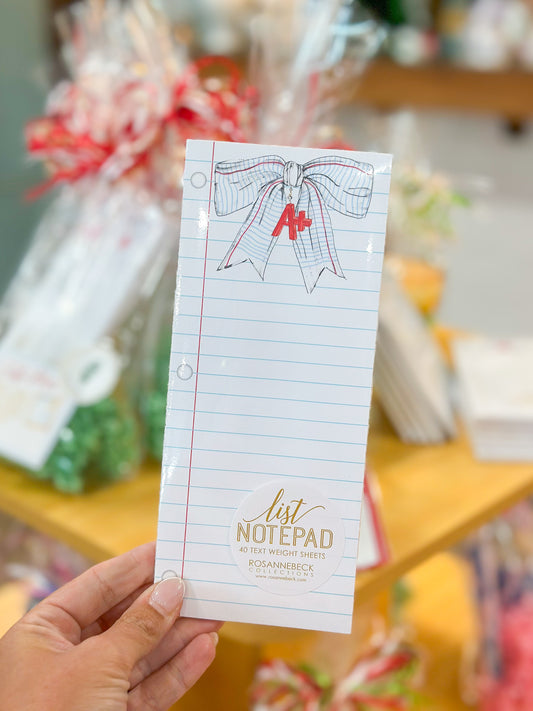 Handpainted A+ Bow Skinny Notepad