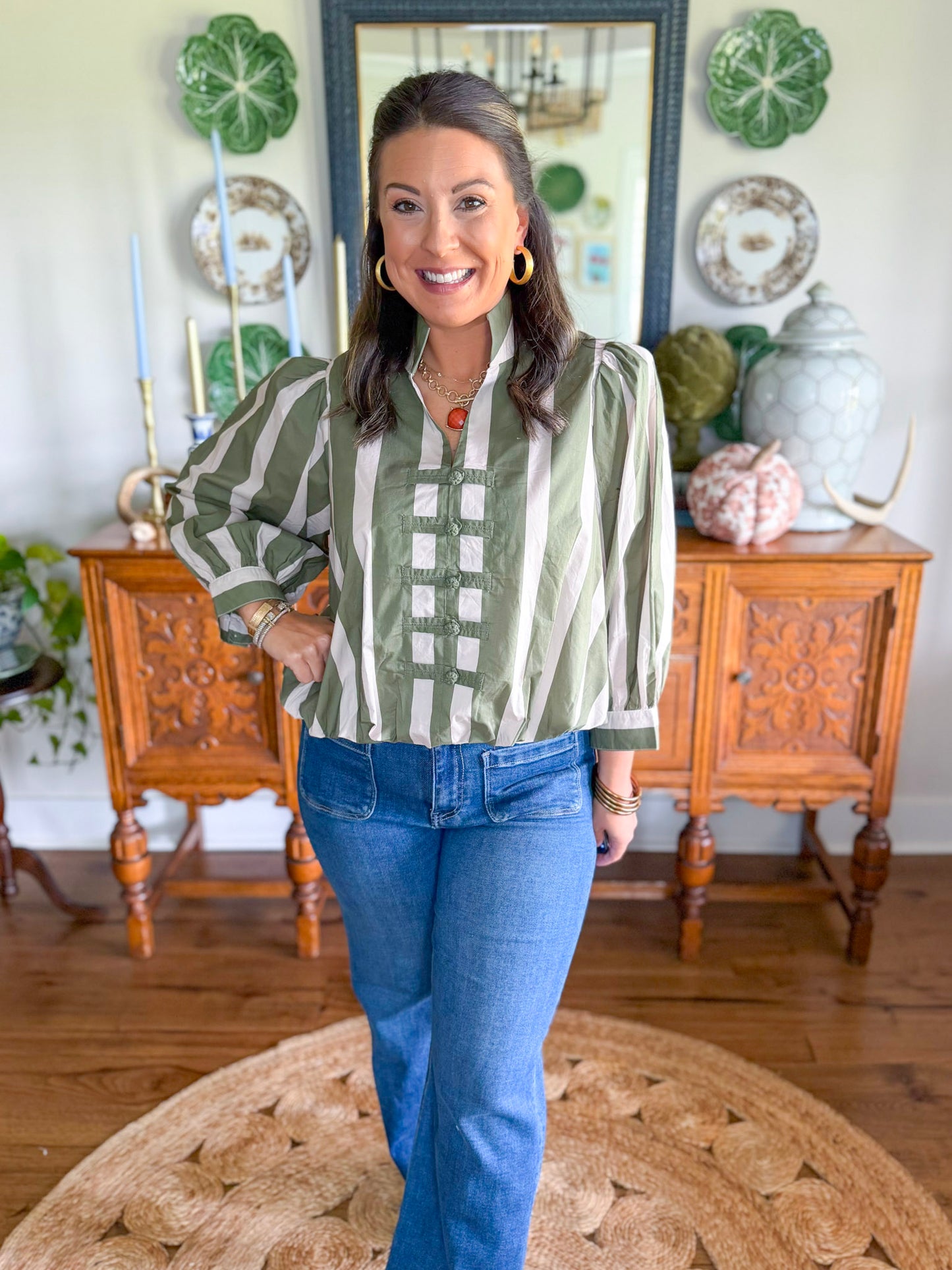 Olive Grove Stripe Blouse