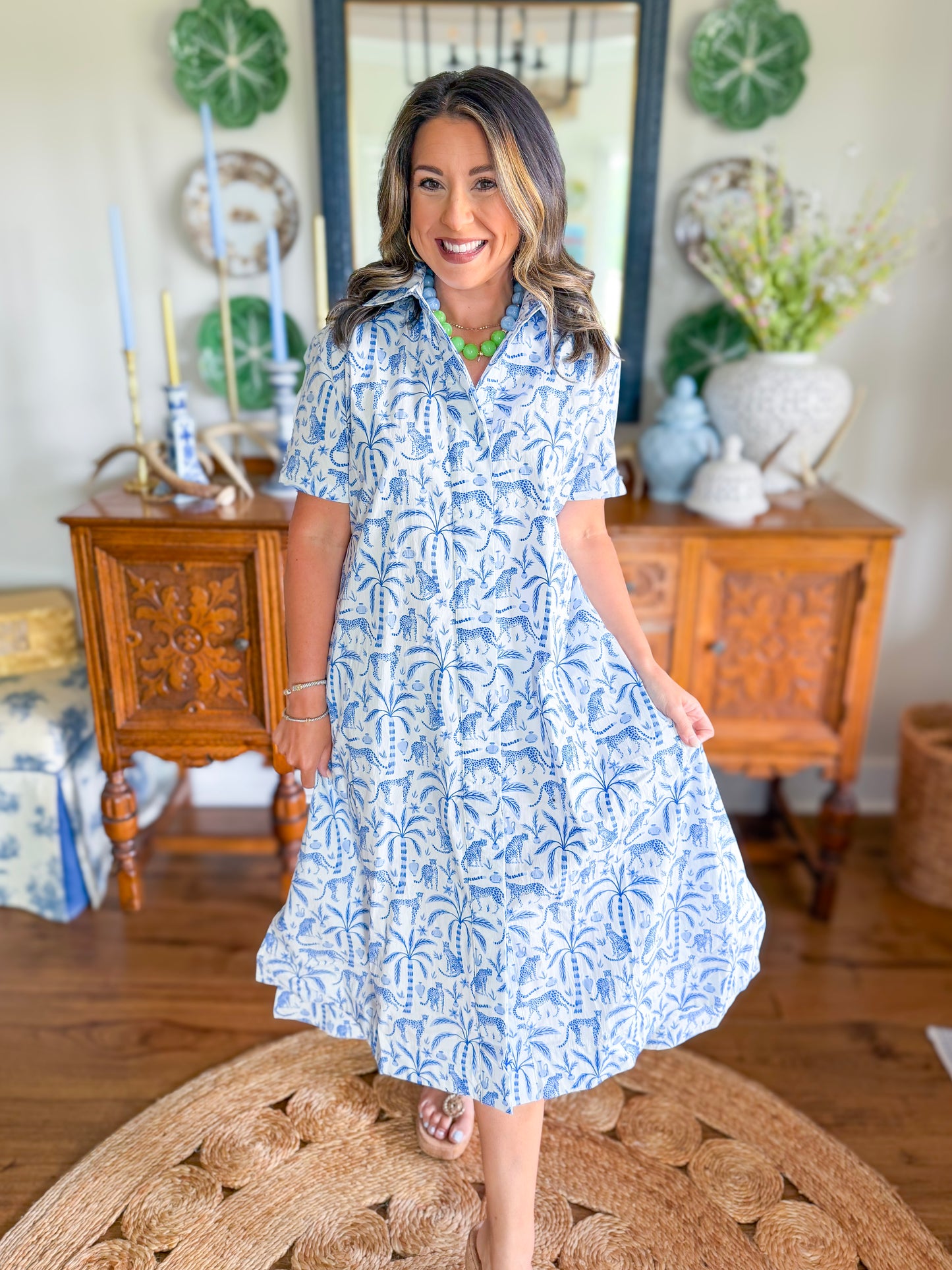 Caryn Lawn | The Millie Jungle Dress in Blue