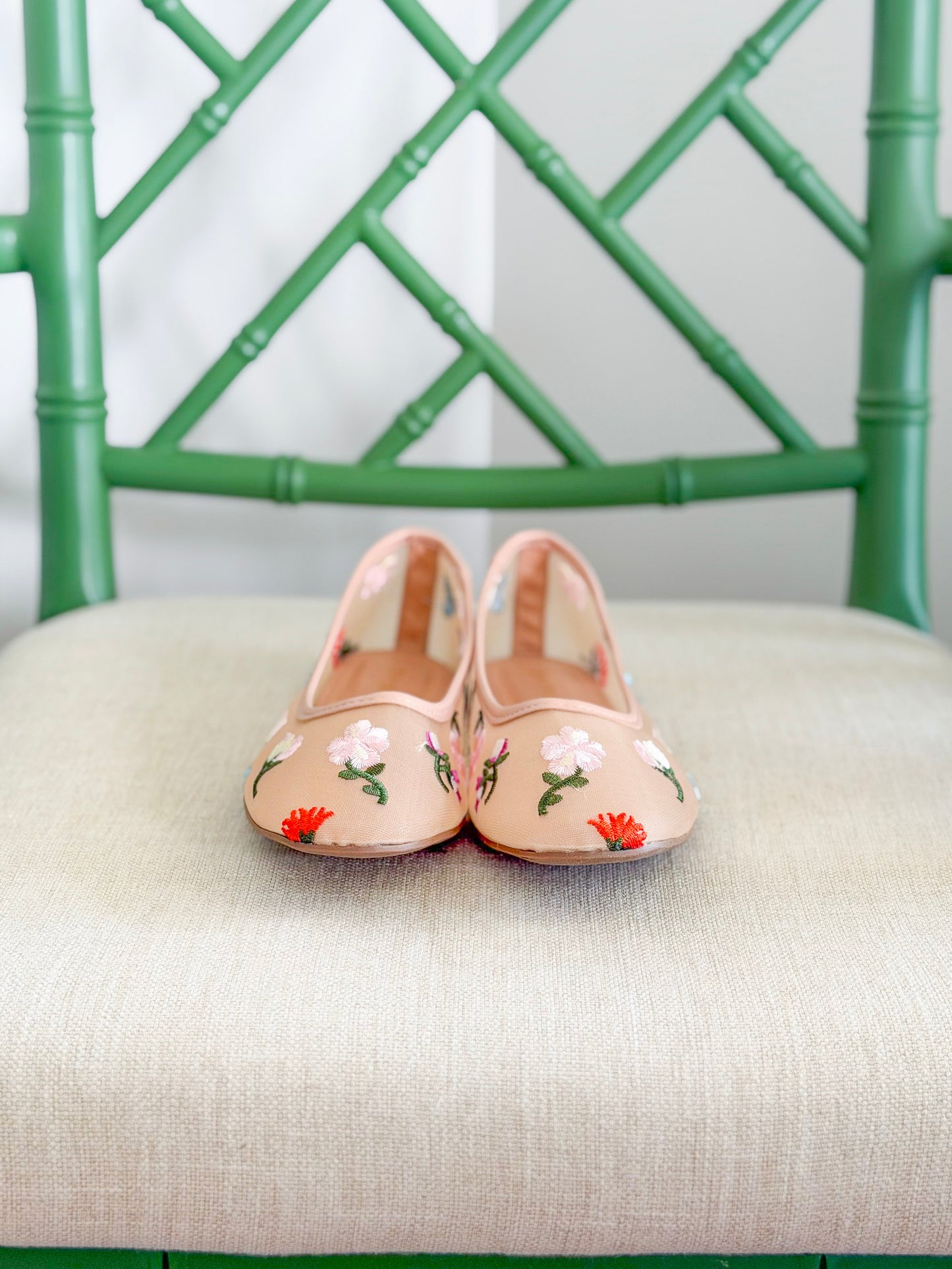 Floral Mesh Embroidered Ballet Flats