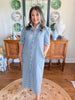Adrienne | Nina Midi Dress in Navy Seersucker