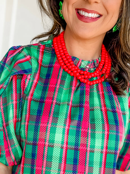 The Holly Beaded Necklace in Red