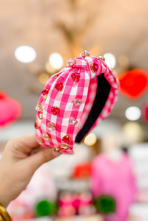 Pink Heart & Checked Pattern Headband
