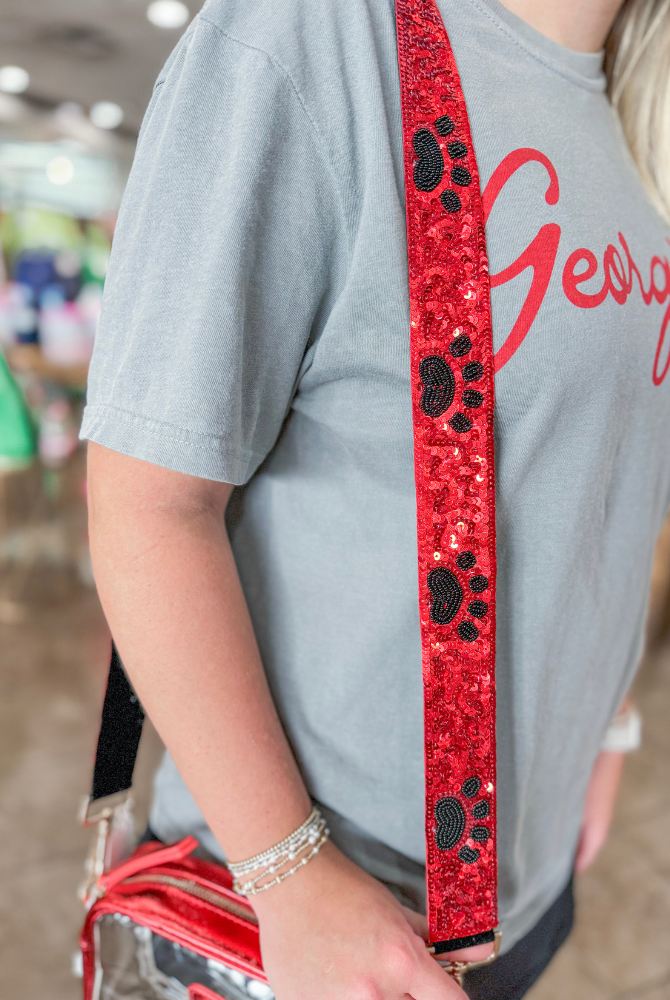 Sequin Paw Print Bag Strap