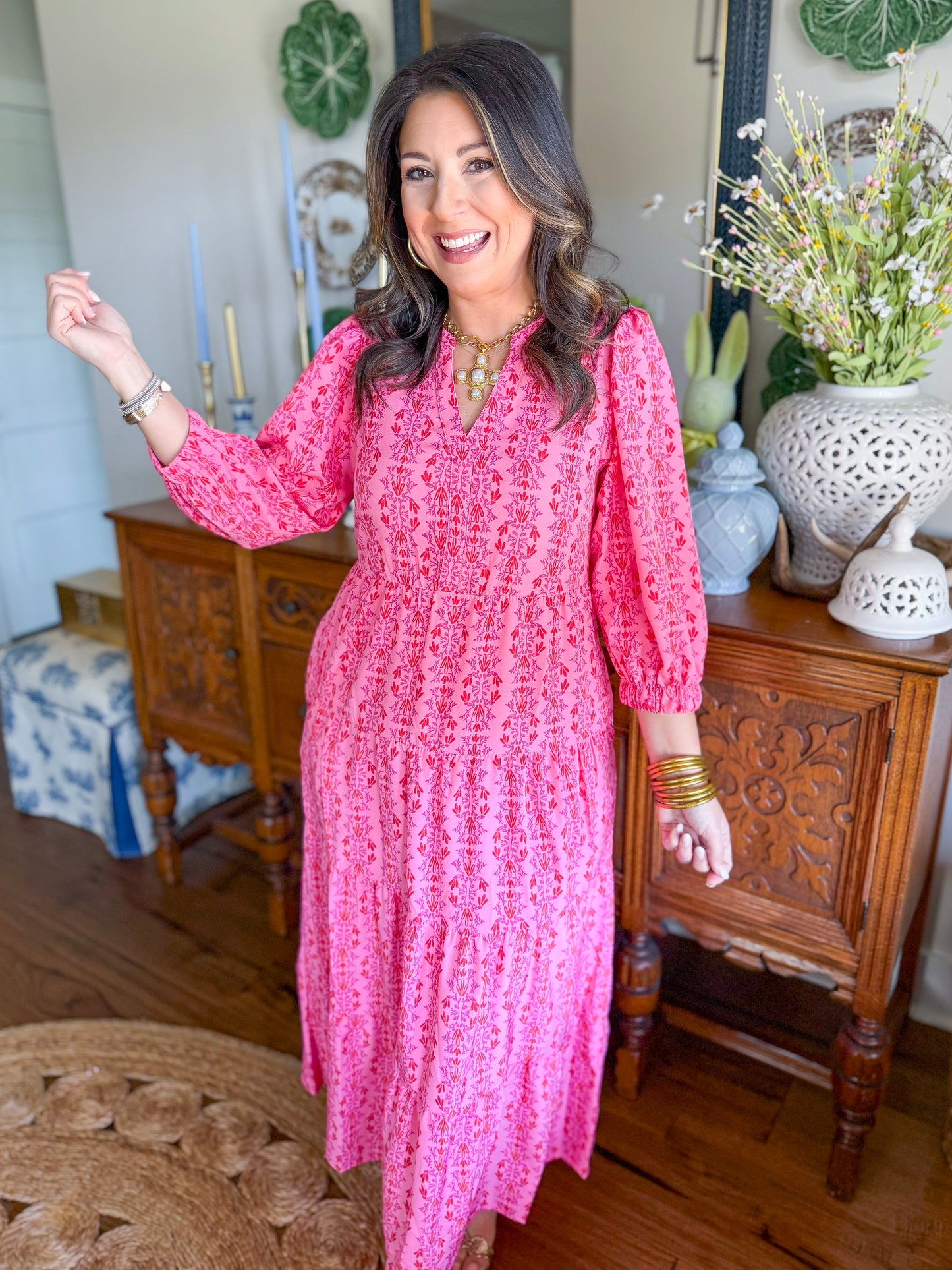 Mary Square | Cameron Dress in Heirloom Vine Pink