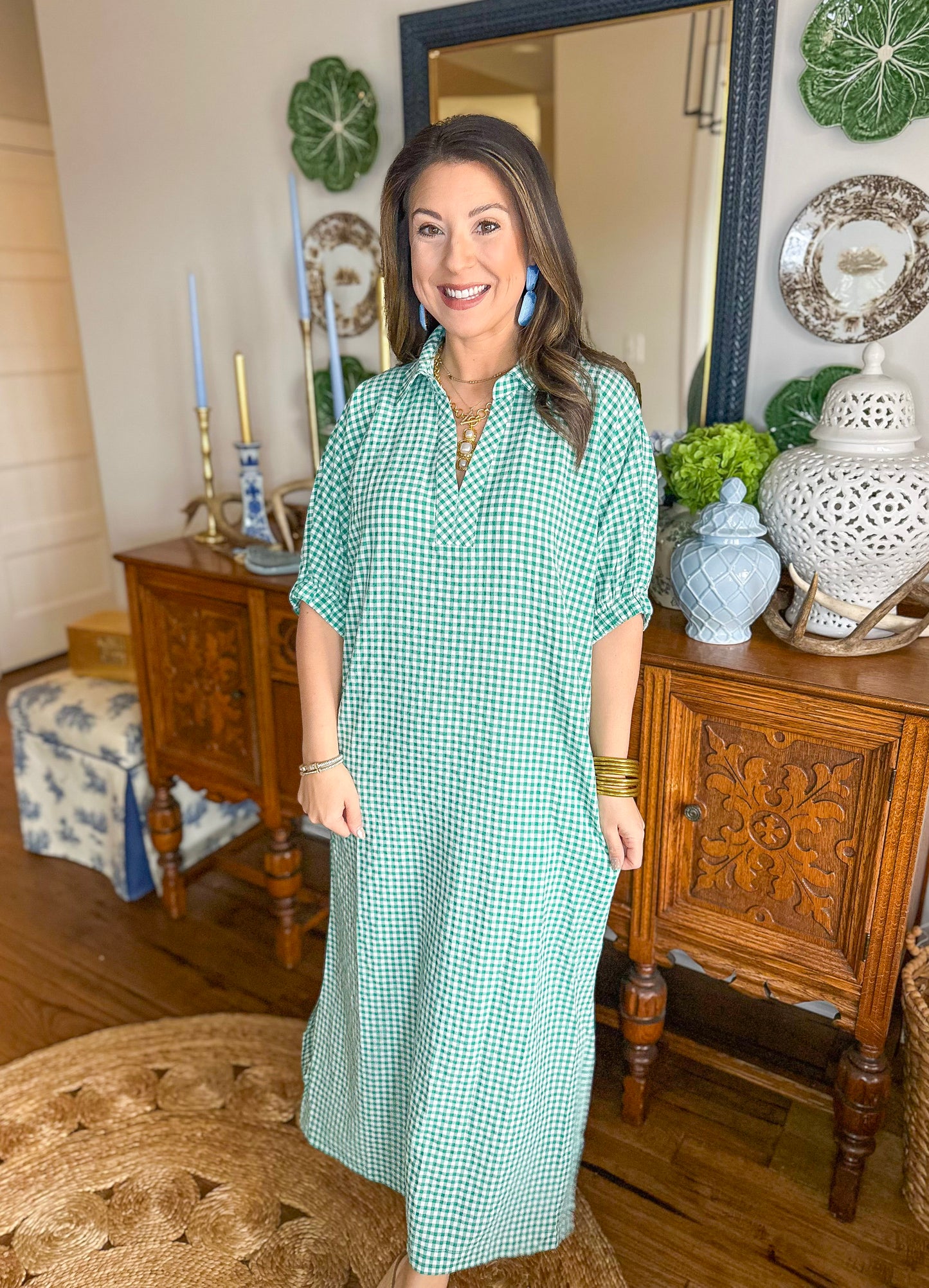 The Cleo Gingham Maxi Dress in Green