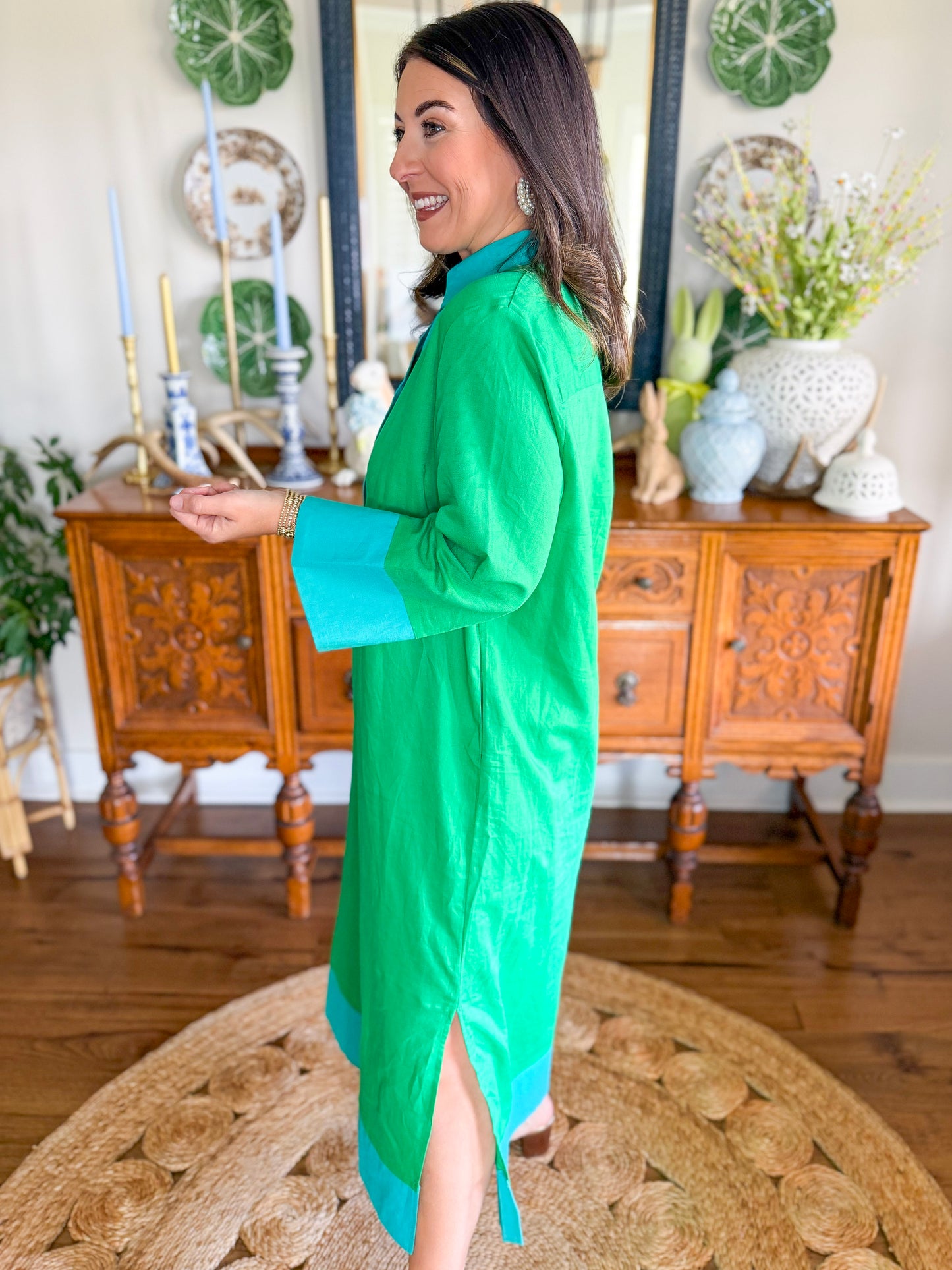 Caryn Lawn I Carrie Caftan Dress in Green