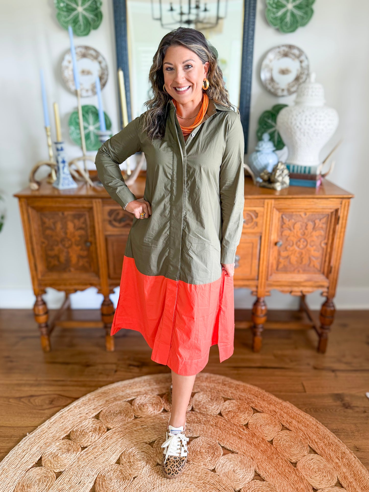 Caryn Lawn | Mimi Dress in Olive/Orange