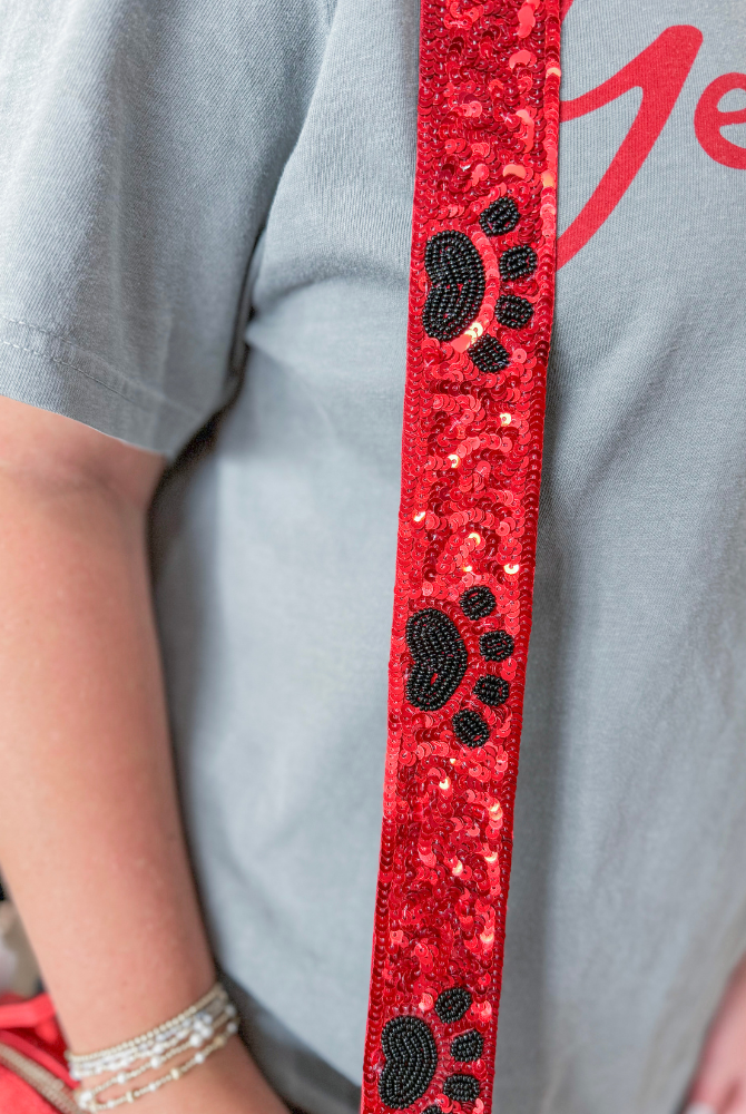 Sequin Paw Print Bag Strap