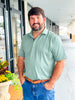Southern Point Horizon Stripe Performance Polo in Duck Green/Sandstone
