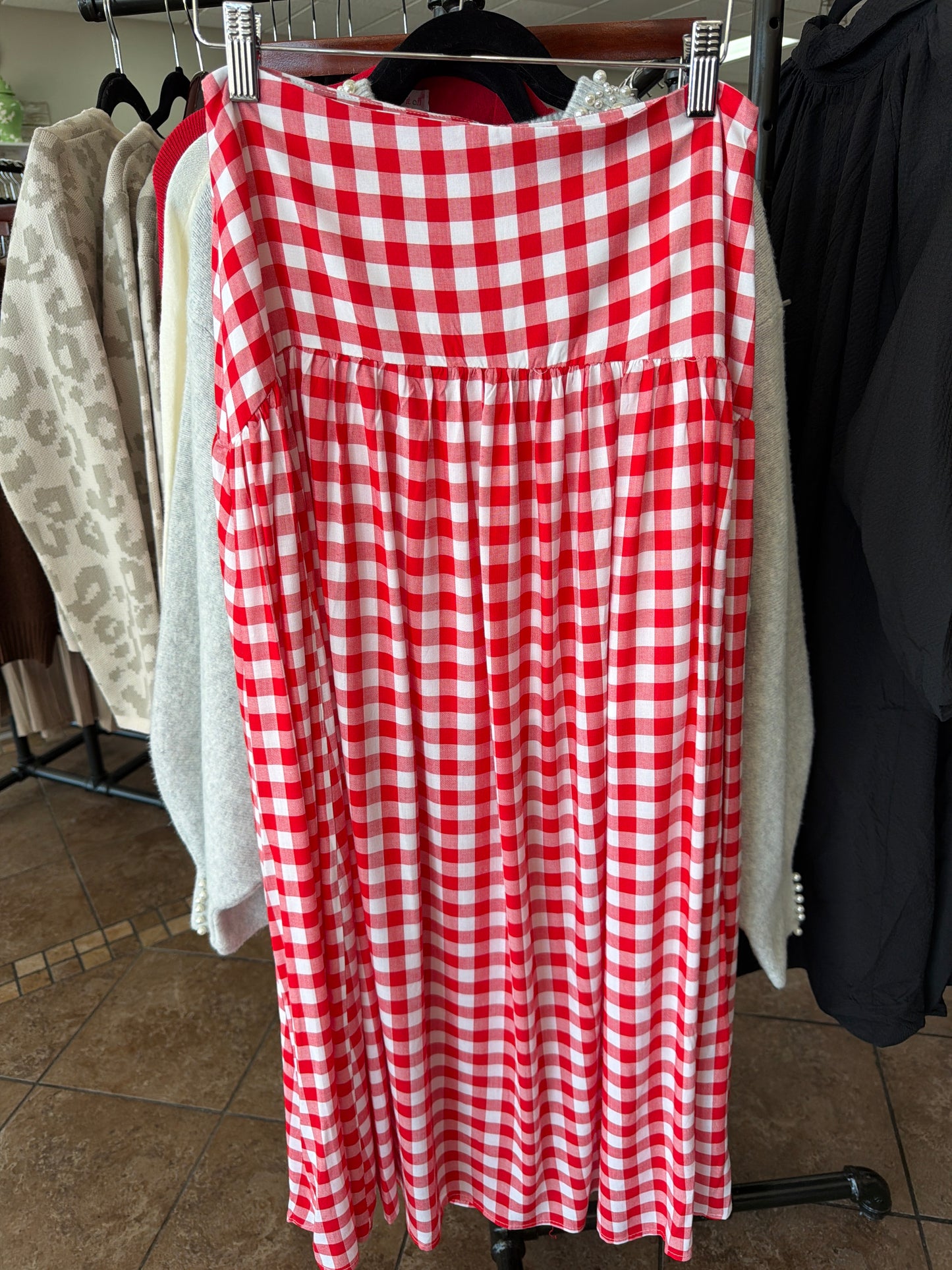 Holiday Gingham Skirt in Red
