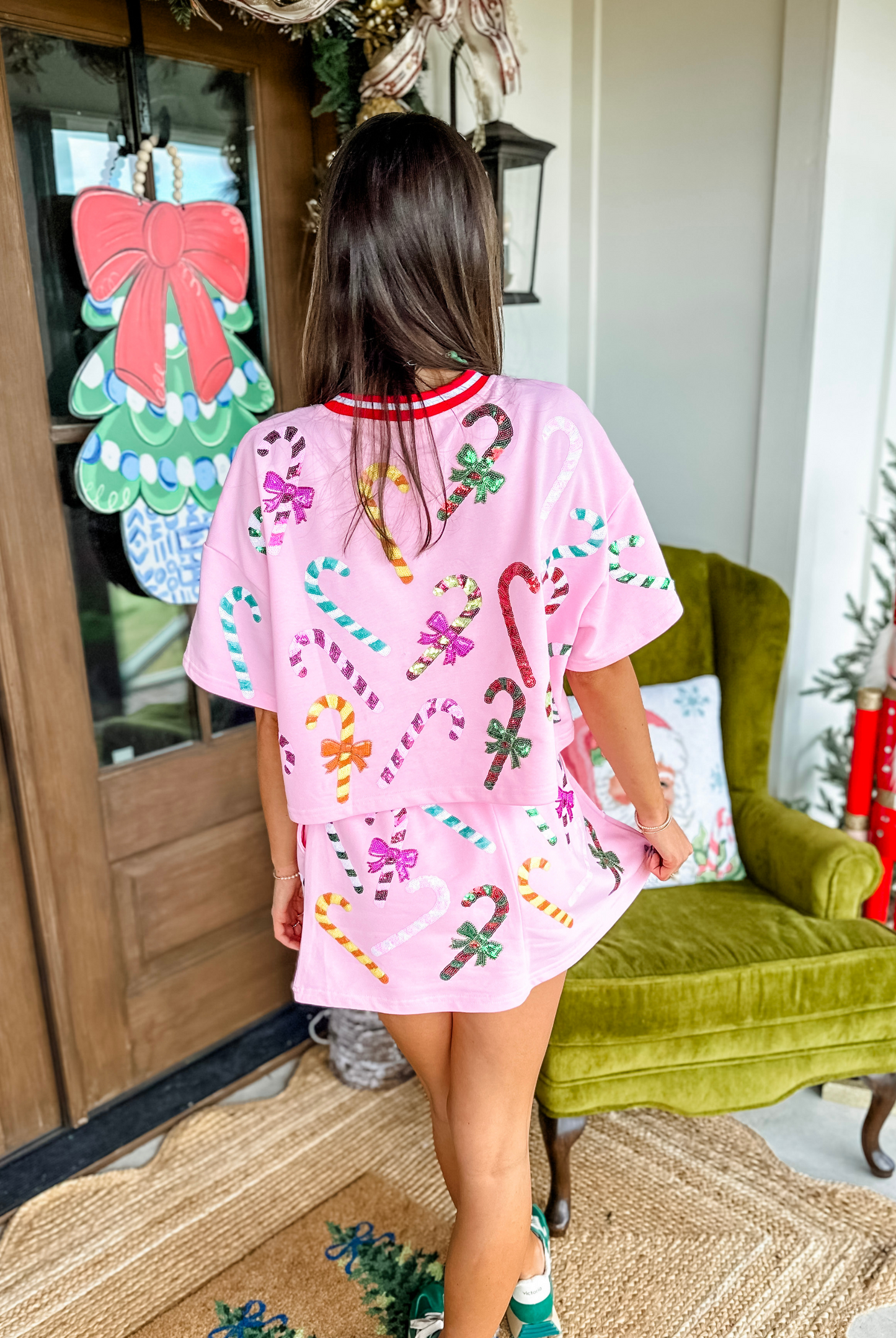 Queen of Sparkles Light Pink Rainbow Candy Cane Top