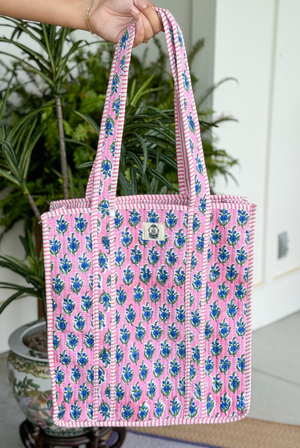 Blue Blossom Quilted Tote Bag