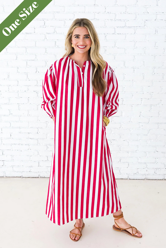 Caryn Lawn Cabana Dress in Red Stripe