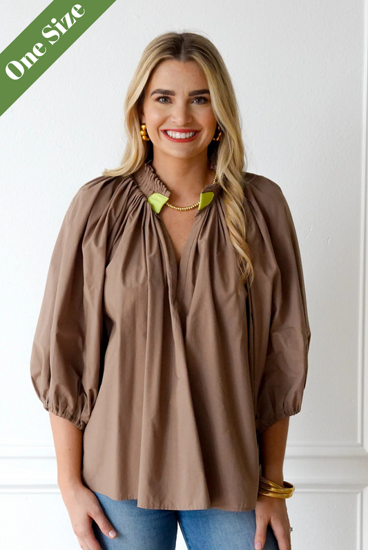 Caryn Lawn Camille Top Taupe and Neon