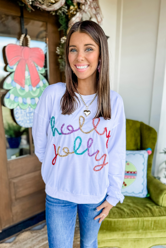 Holly Jolly Sweatshirt in White