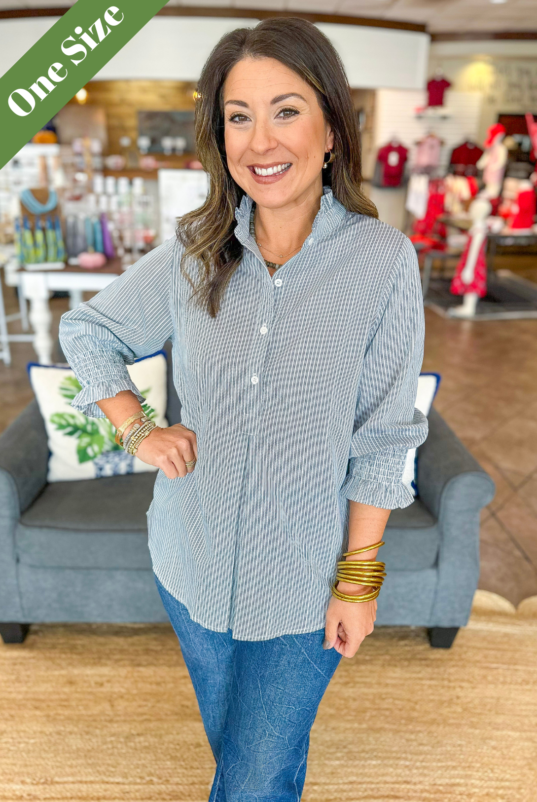 Caryn Lawn Kimberly Top Forest Stripe