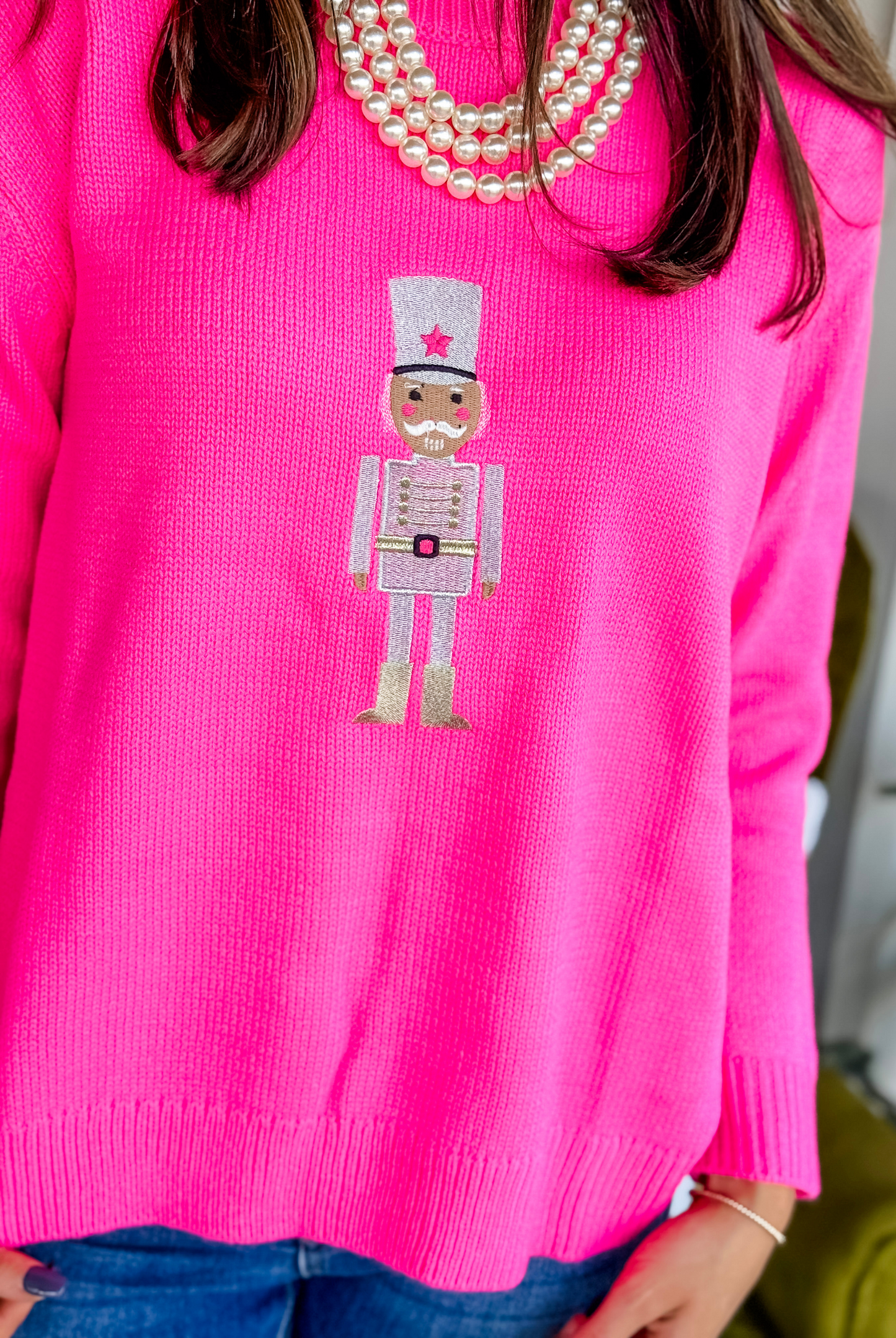 Nutcracker Pippa Crewneck Sweater in Hot Pink