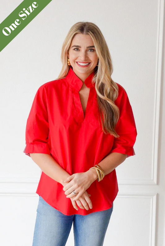 Caryn Lawn Caroline Contrast Top Red Stripe