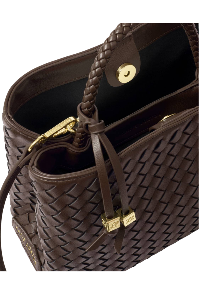 Katie Loxton | Nova Hand Woven Top Handle Bag in Chocolate