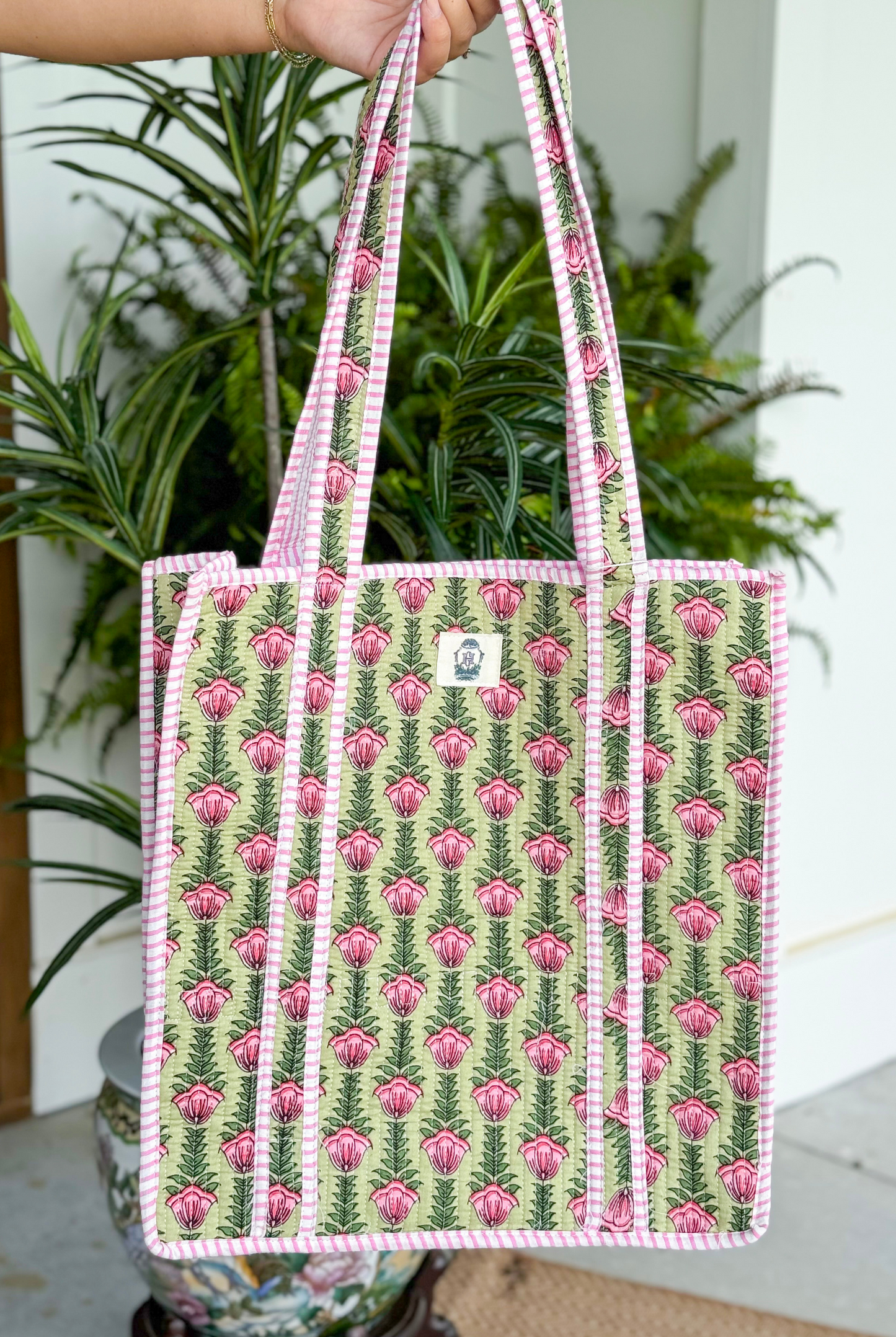 Green Ivy Quilted Tote Bag