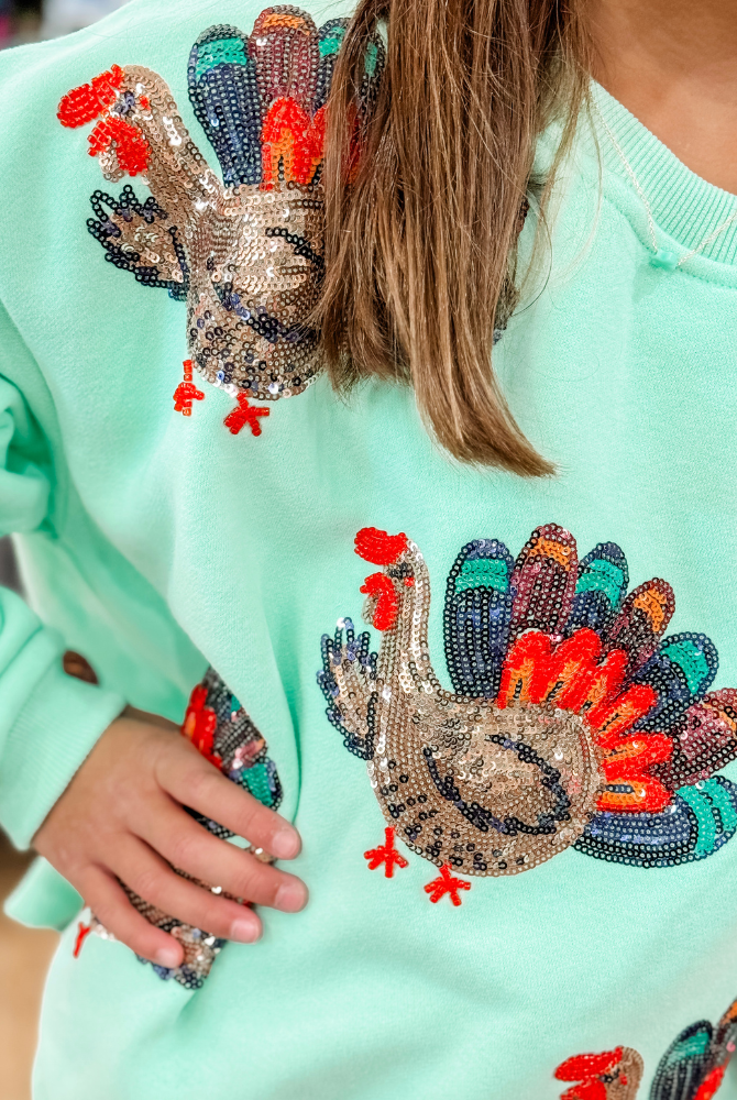 Kids Queen of Sparkles Mint Turkey Sweatshirt