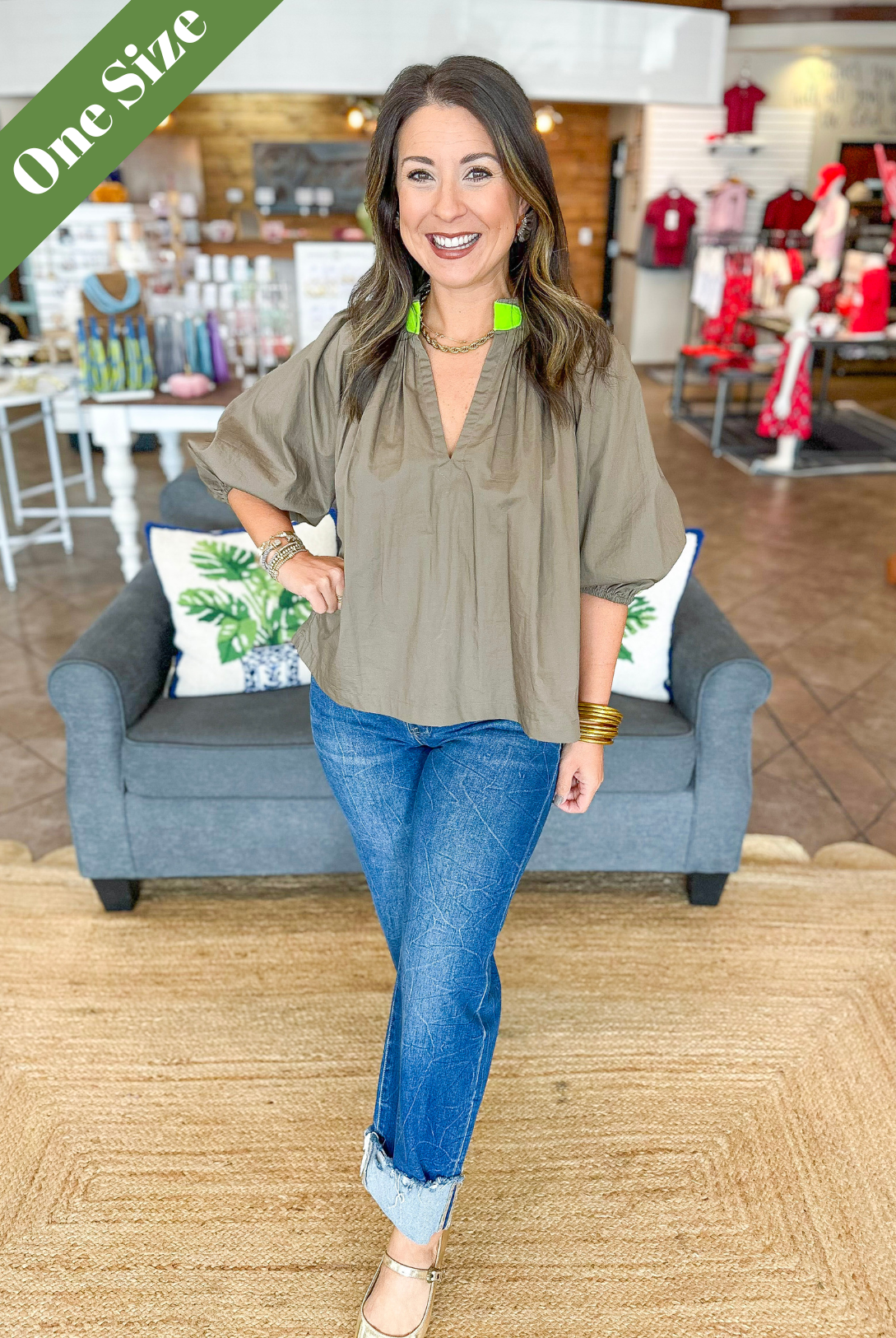 Caryn Lawn Camille Top Taupe and Neon