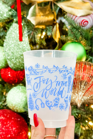 Blue Joy to the World Toile Frost Flex Cup (Set of 8)