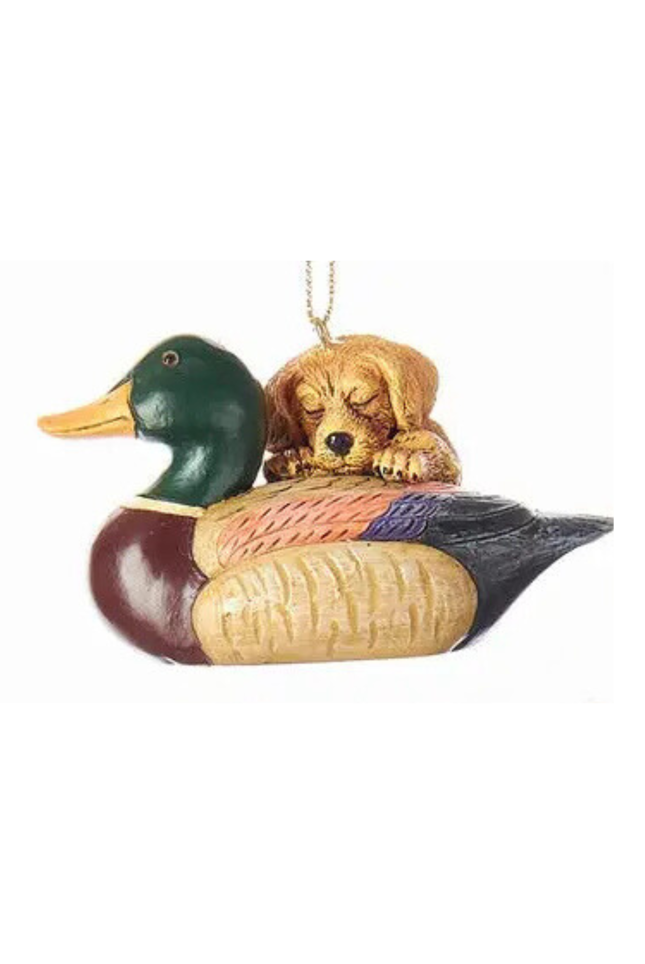 Resin Duck Decoy with Yellow Lab Ornament