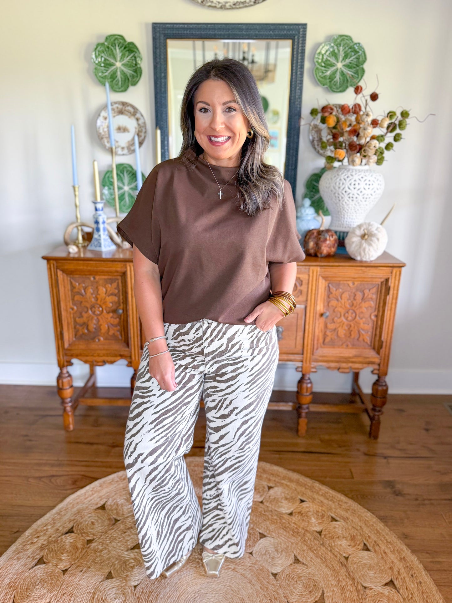 Arden Mock Neck Top in Brown