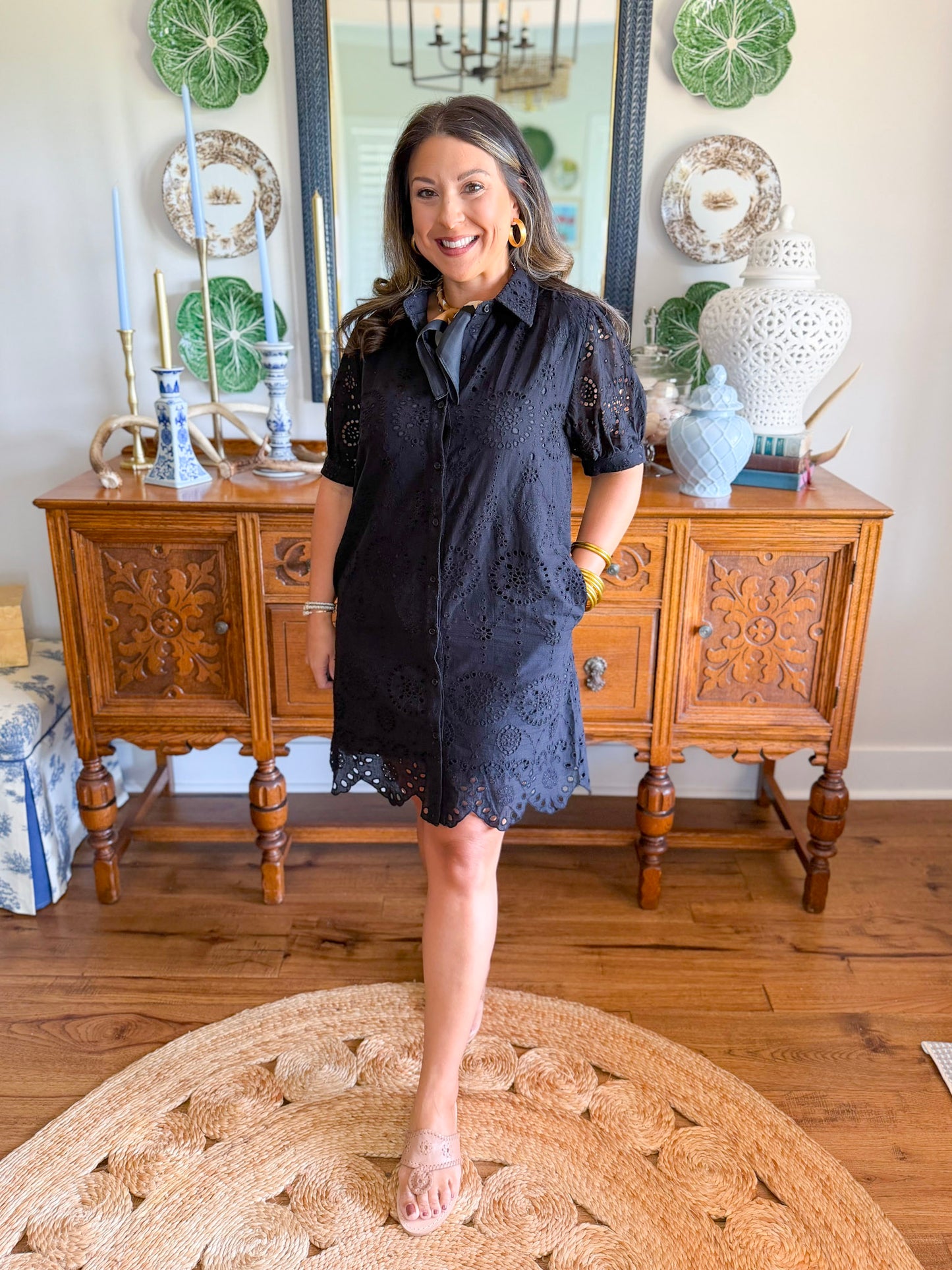 Langley Eyelet Mini Dress in Black