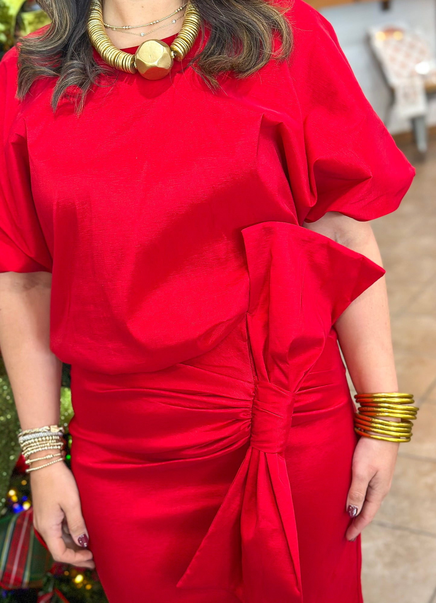 Adrienne Margot Taffeta Set in Red