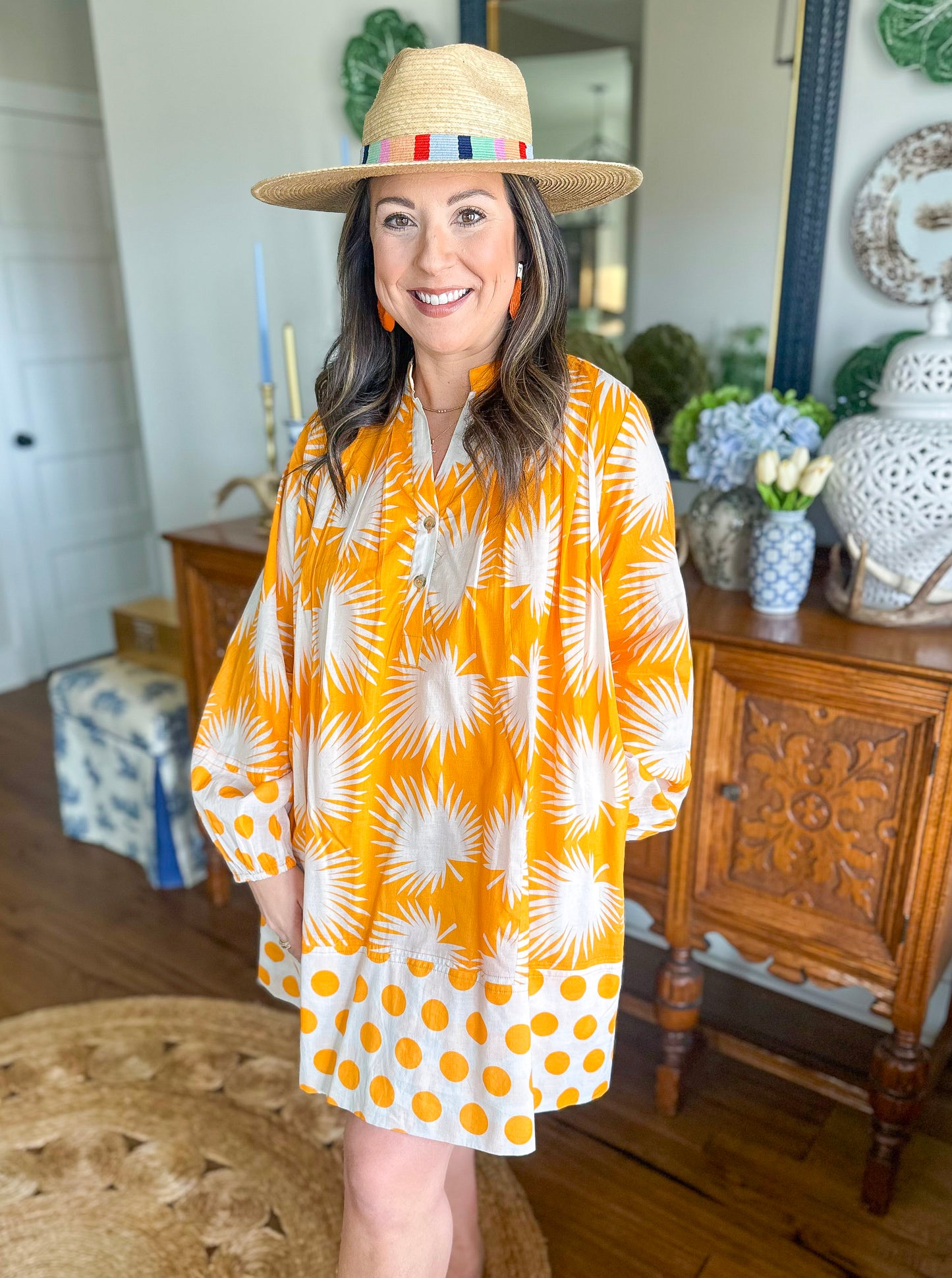 Sunshine Tienda | Gold Palm Geo with Gold Dot Lilly Dress