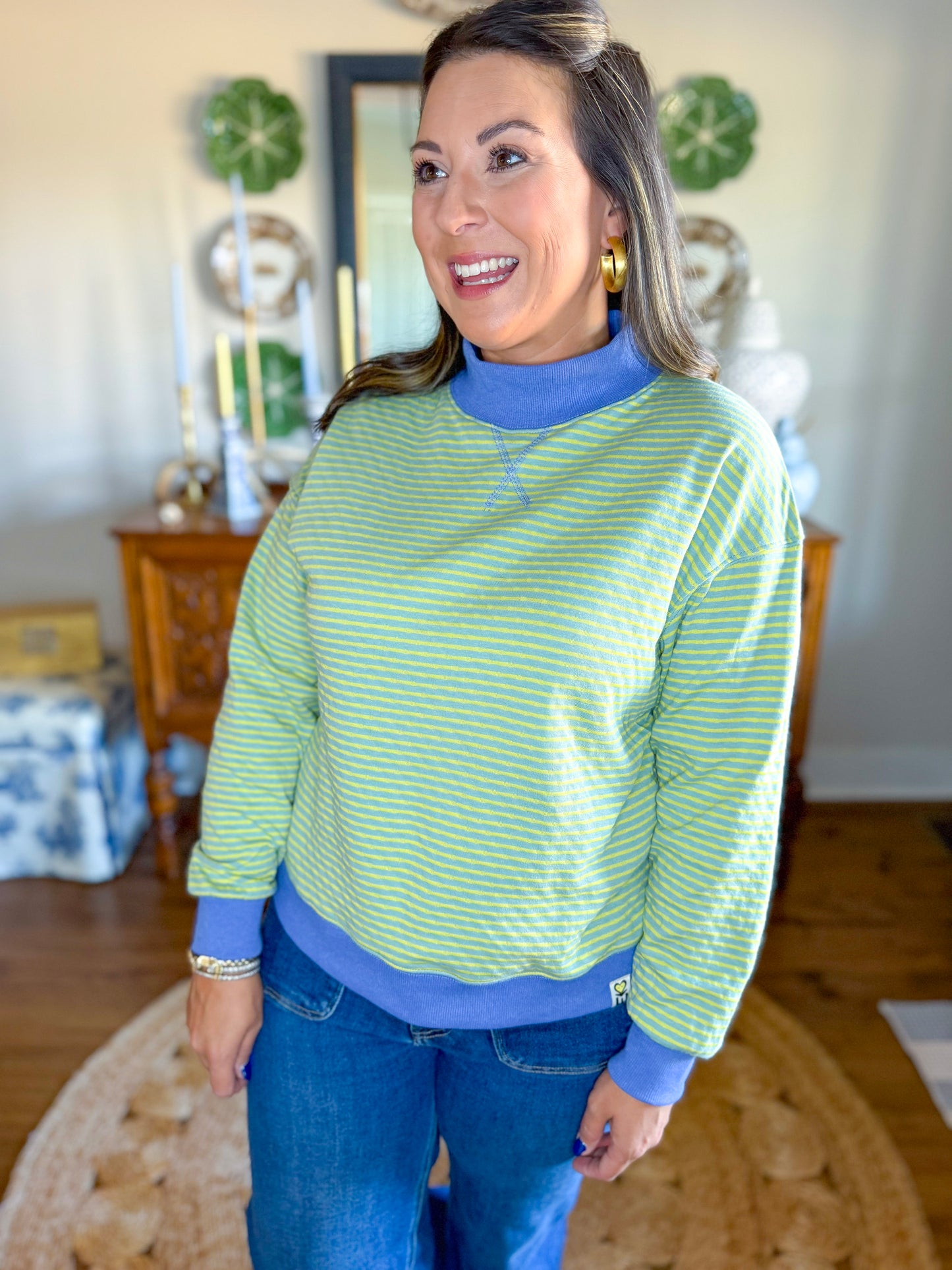 Coastal Stripe Mockneck Pullover