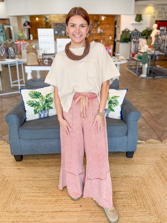 Exposed Seam Oversized Tee in Beige