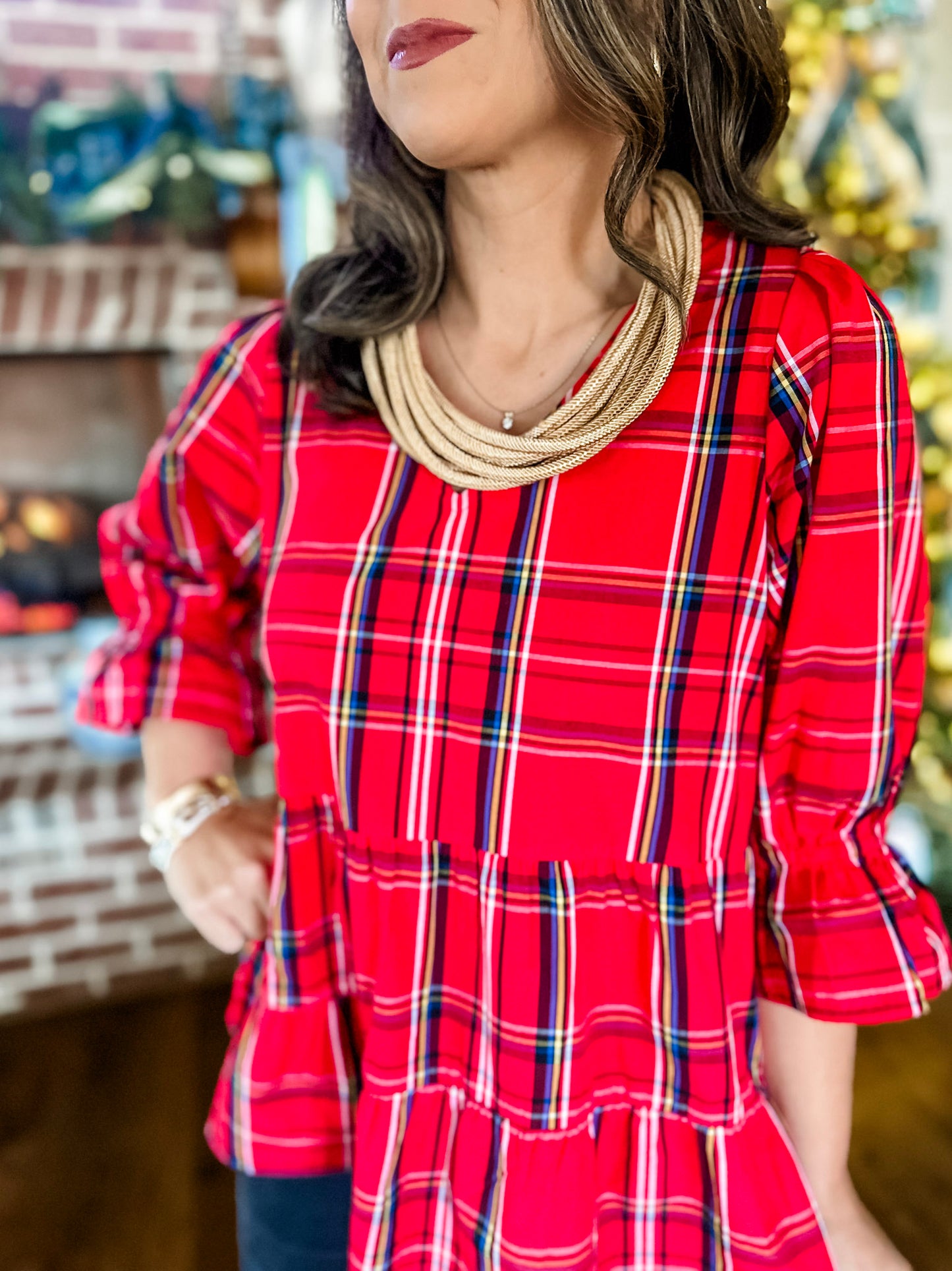 Ashford Plaid Top in Red