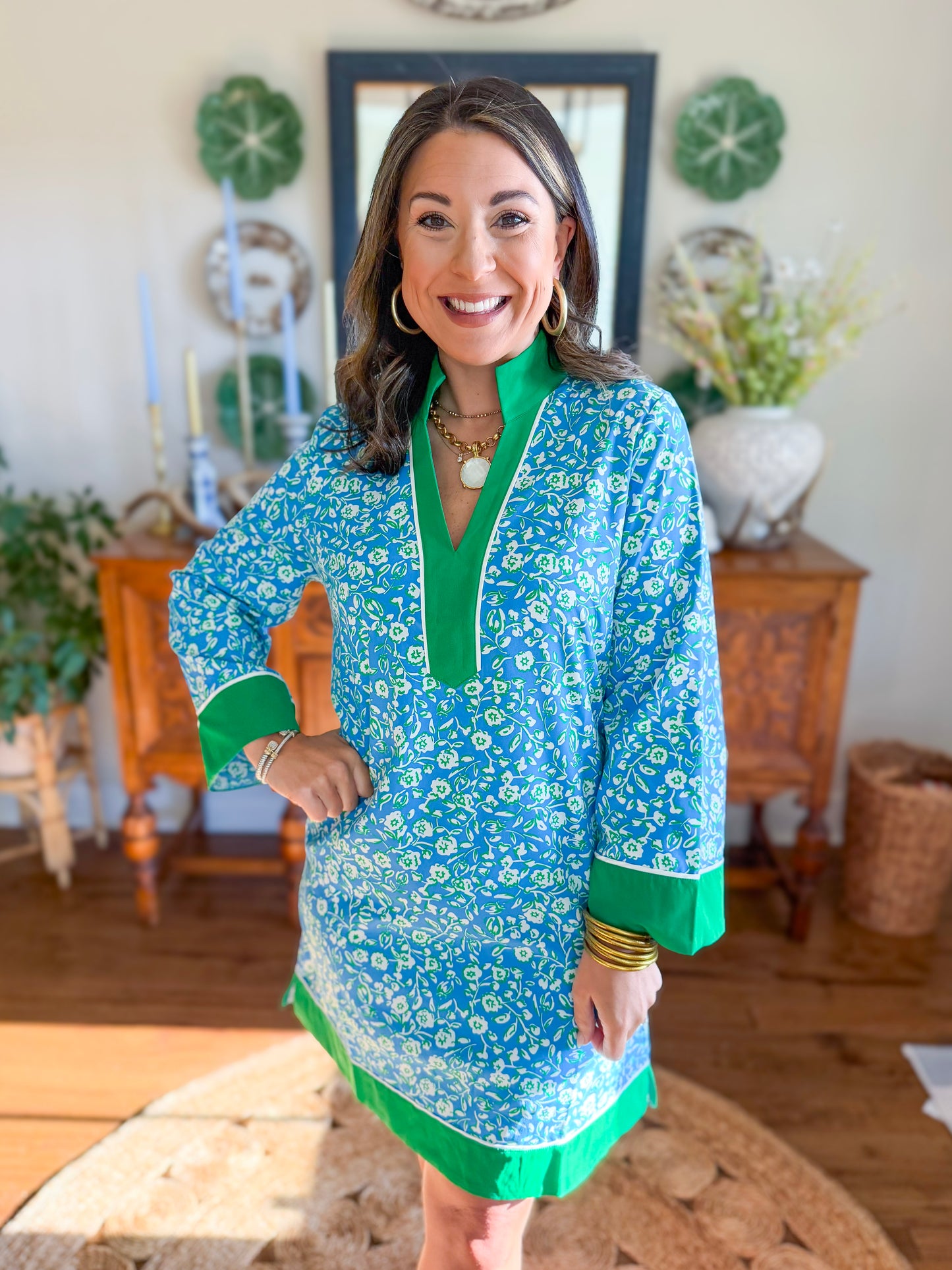 Mary Square I Brenda Dress in Meadow Line Blue