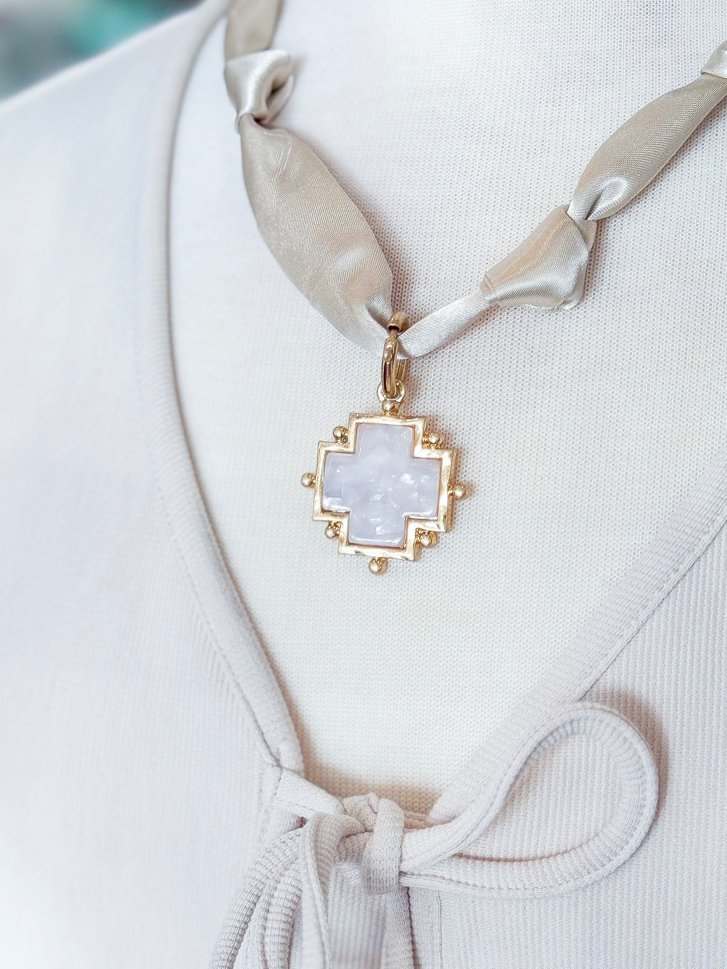 The Claire Scarf Necklace in Taupe