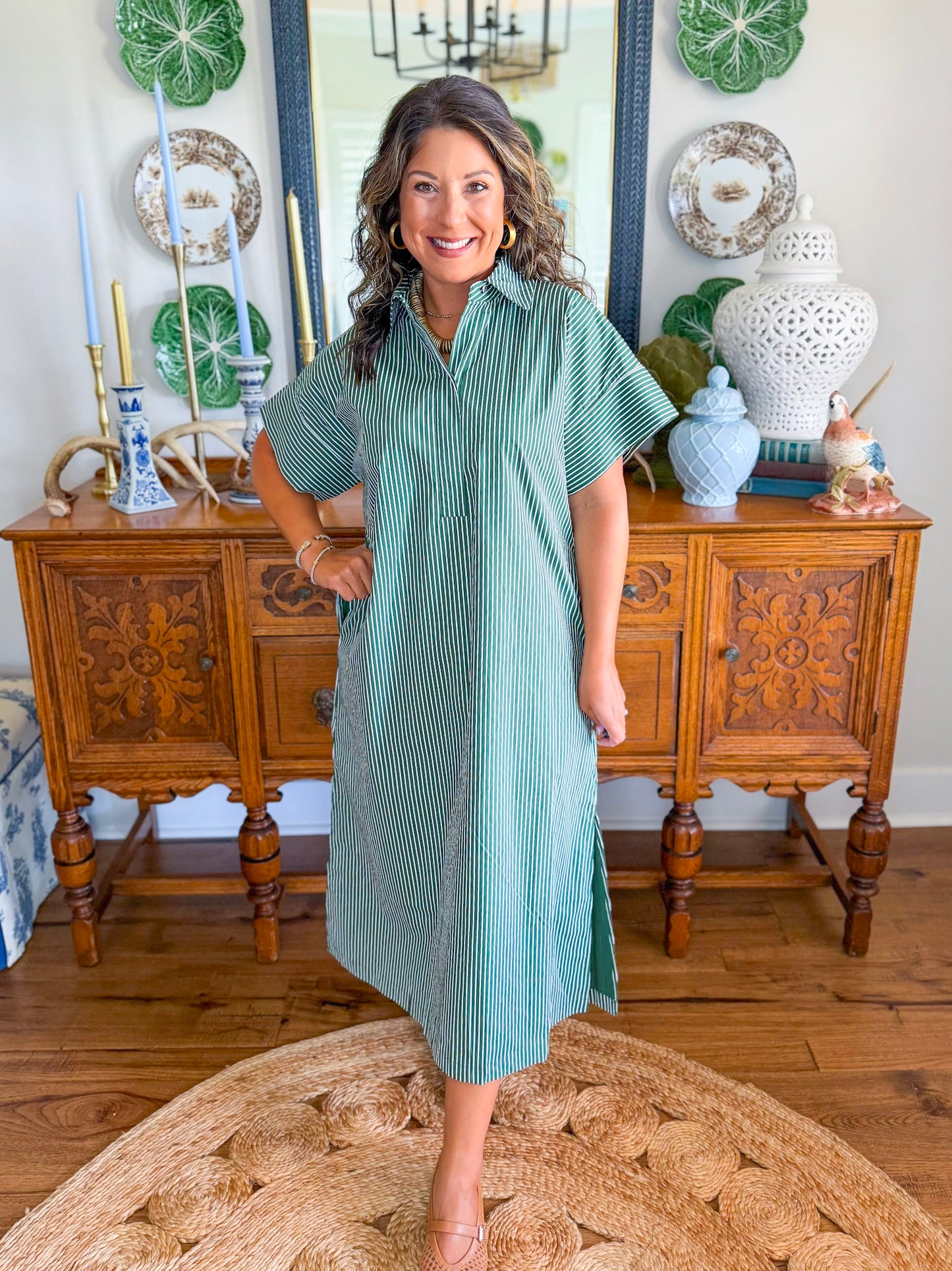 The Lexington Stripe Dress in Hunter Green