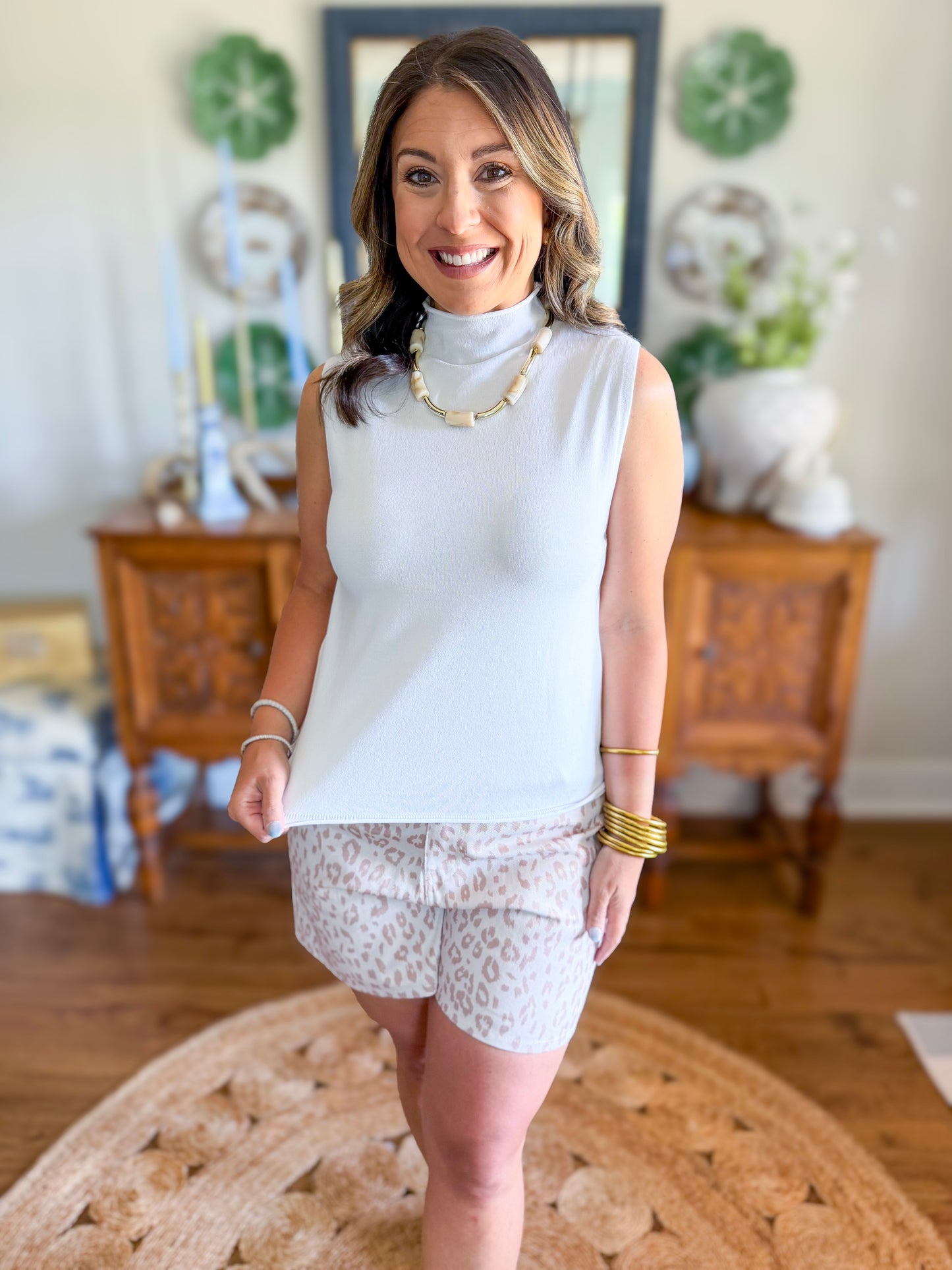 City Sleek Mock Neck Top in White