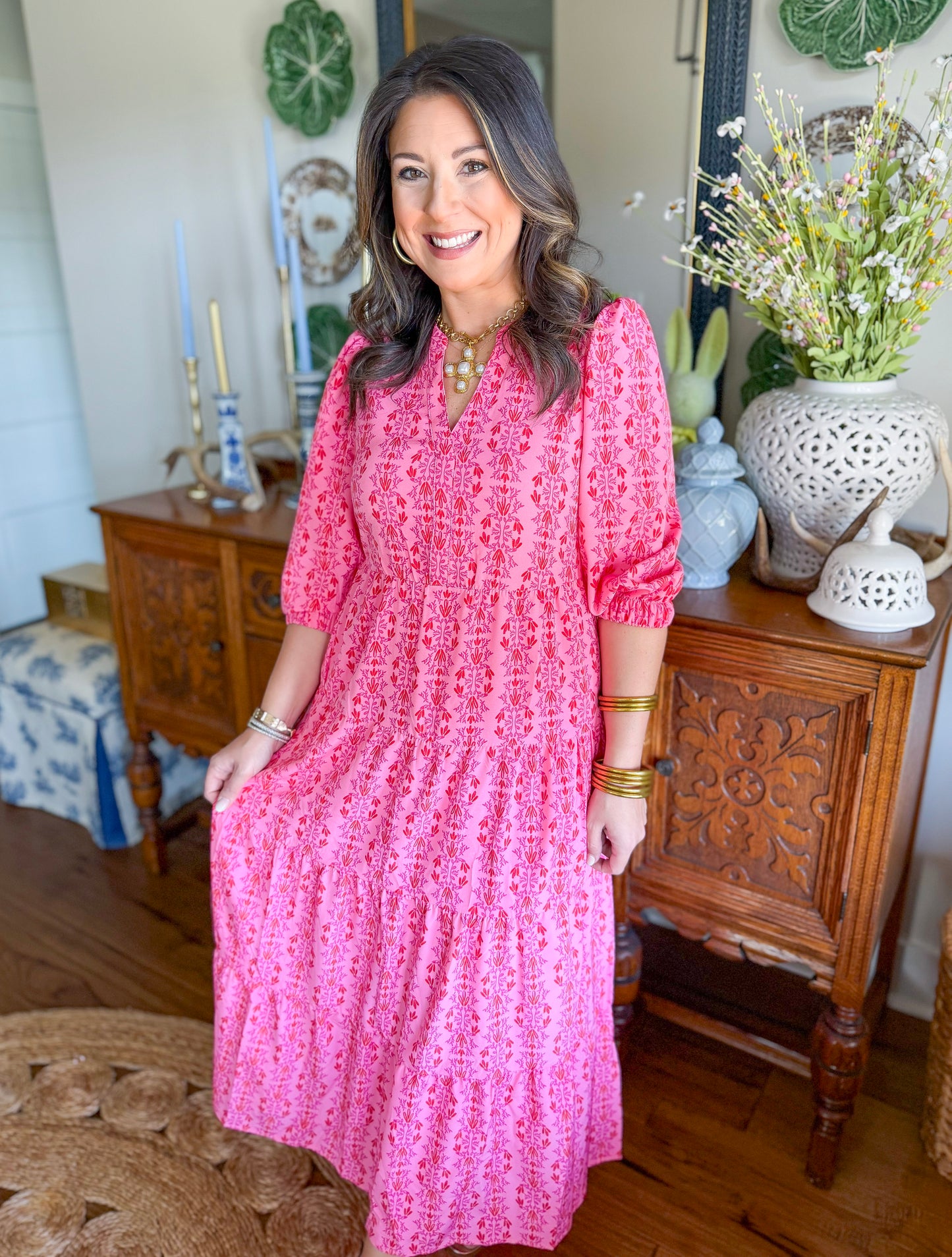 Mary Square | Cameron Dress in Heirloom Vine Pink
