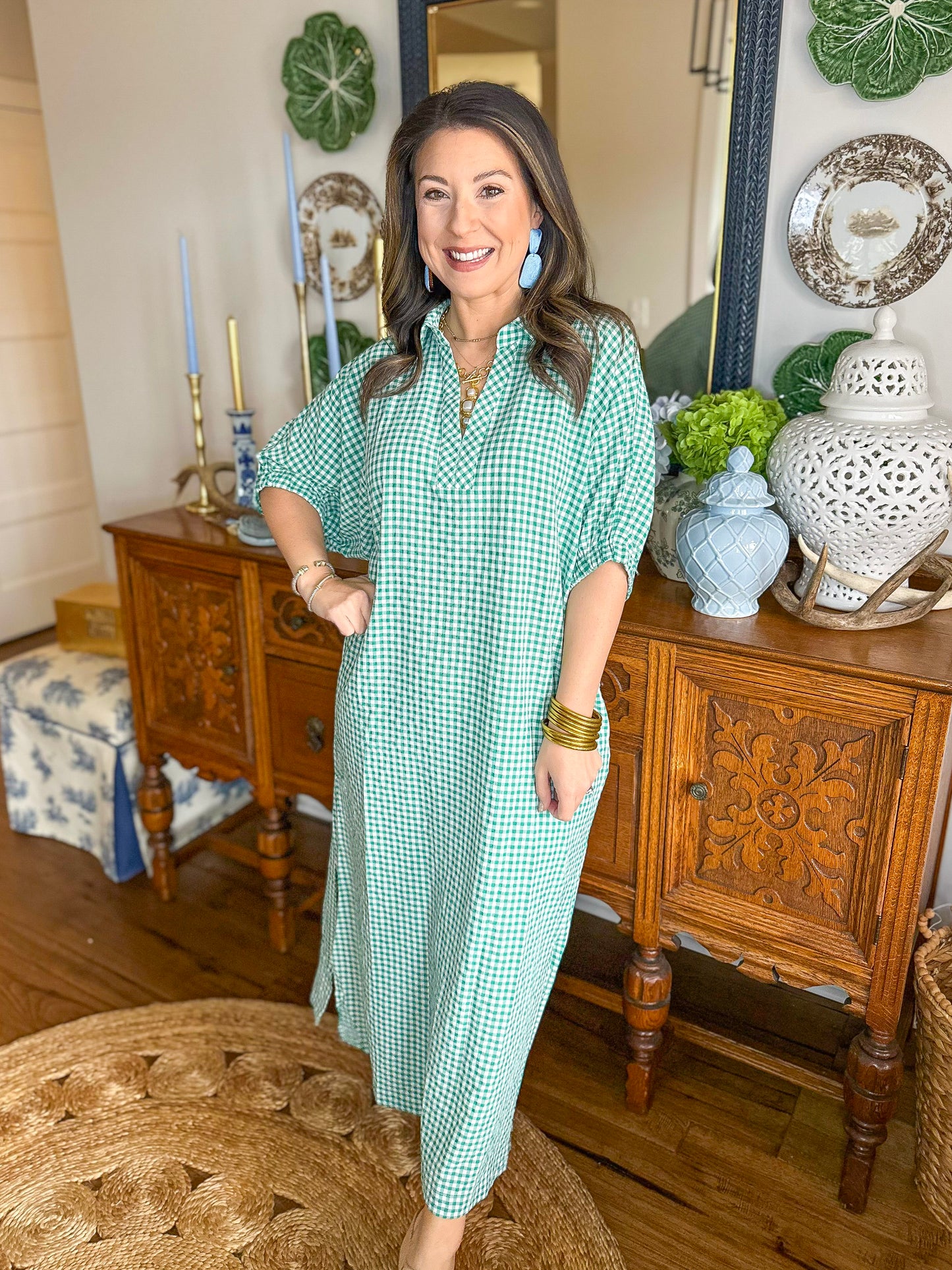 The Cleo Gingham Maxi Dress in Green